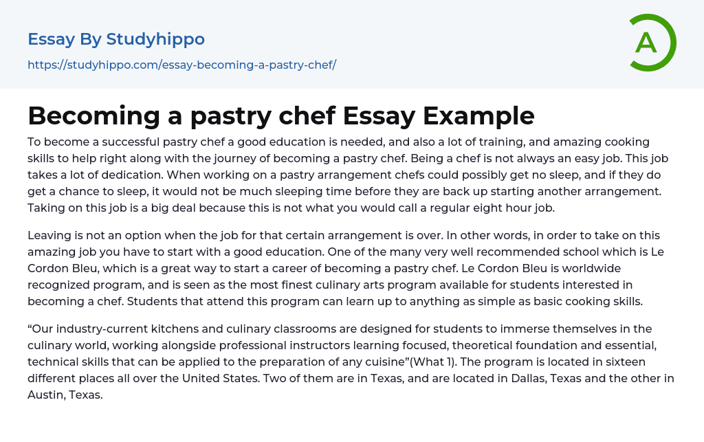 Becoming a pastry chef Essay Example