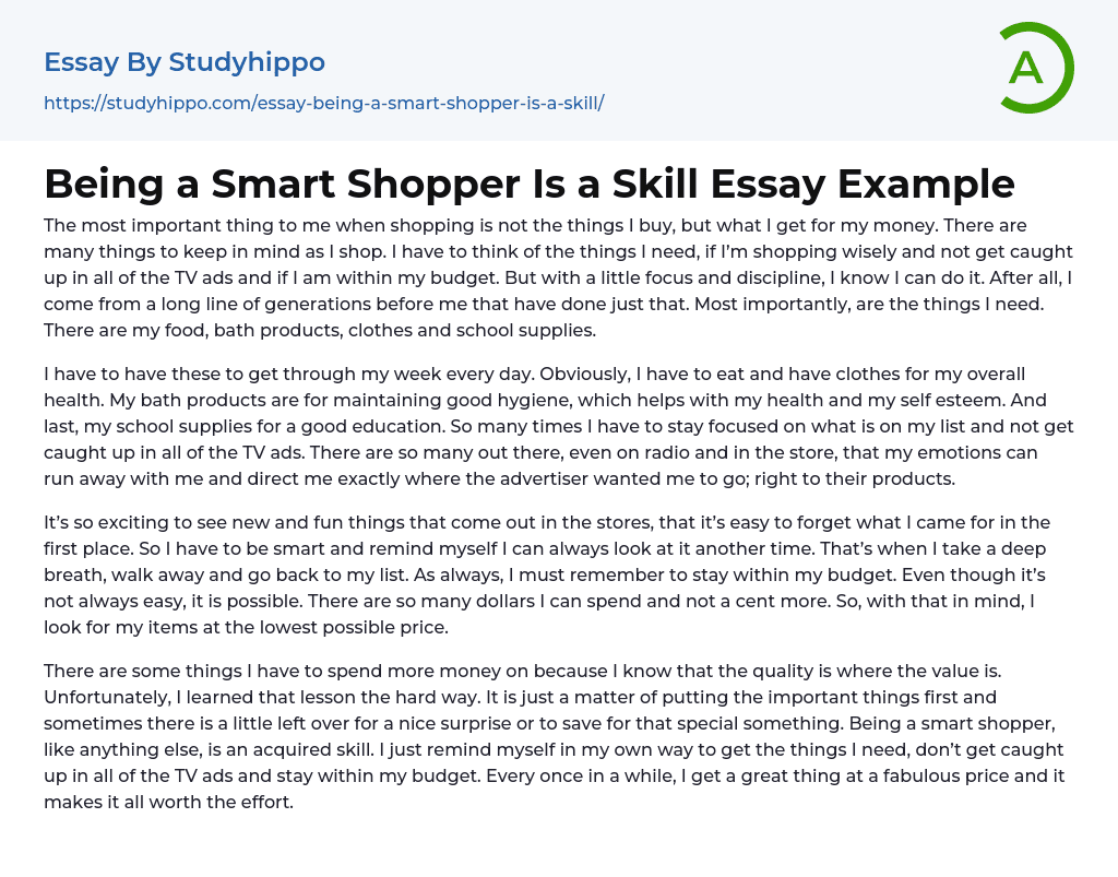 Being a Smart Shopper Is a Skill Essay Example