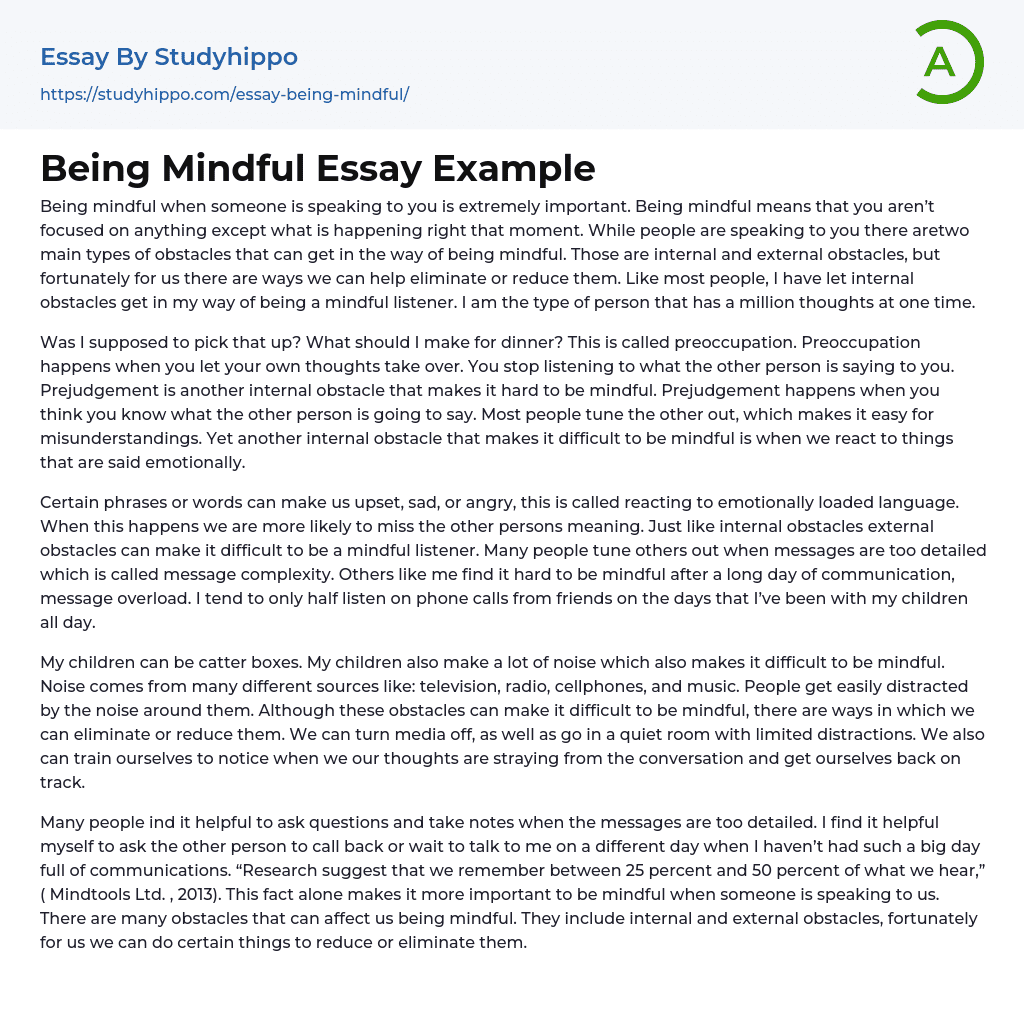 Being Mindful Essay Example