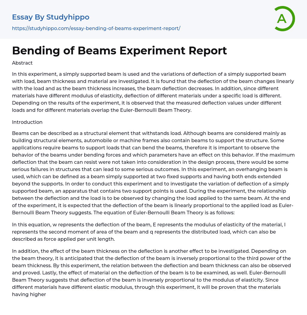 Bending of Beams Experiment Report Essay Example