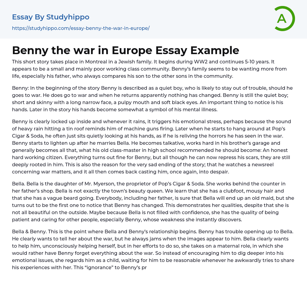 Benny the war in Europe Essay Example