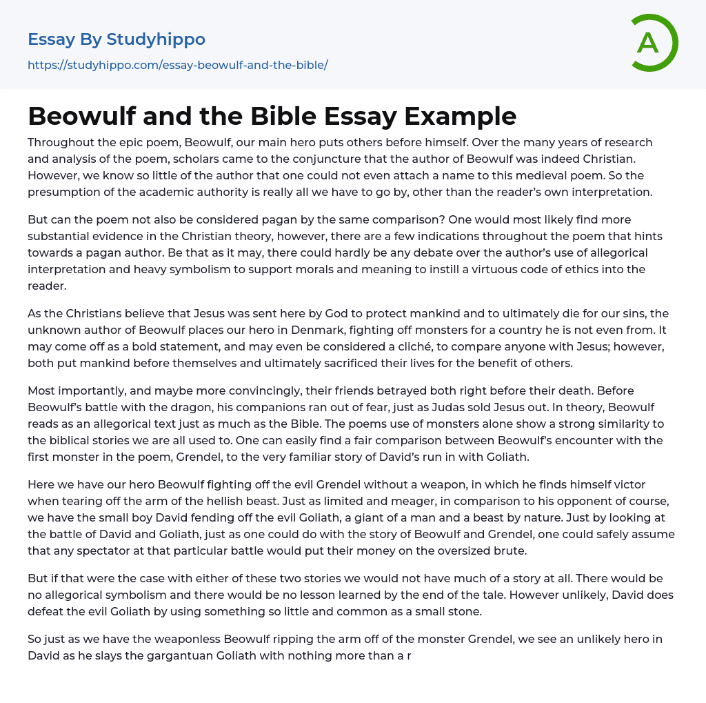 Beowulf and the Bible Essay Example