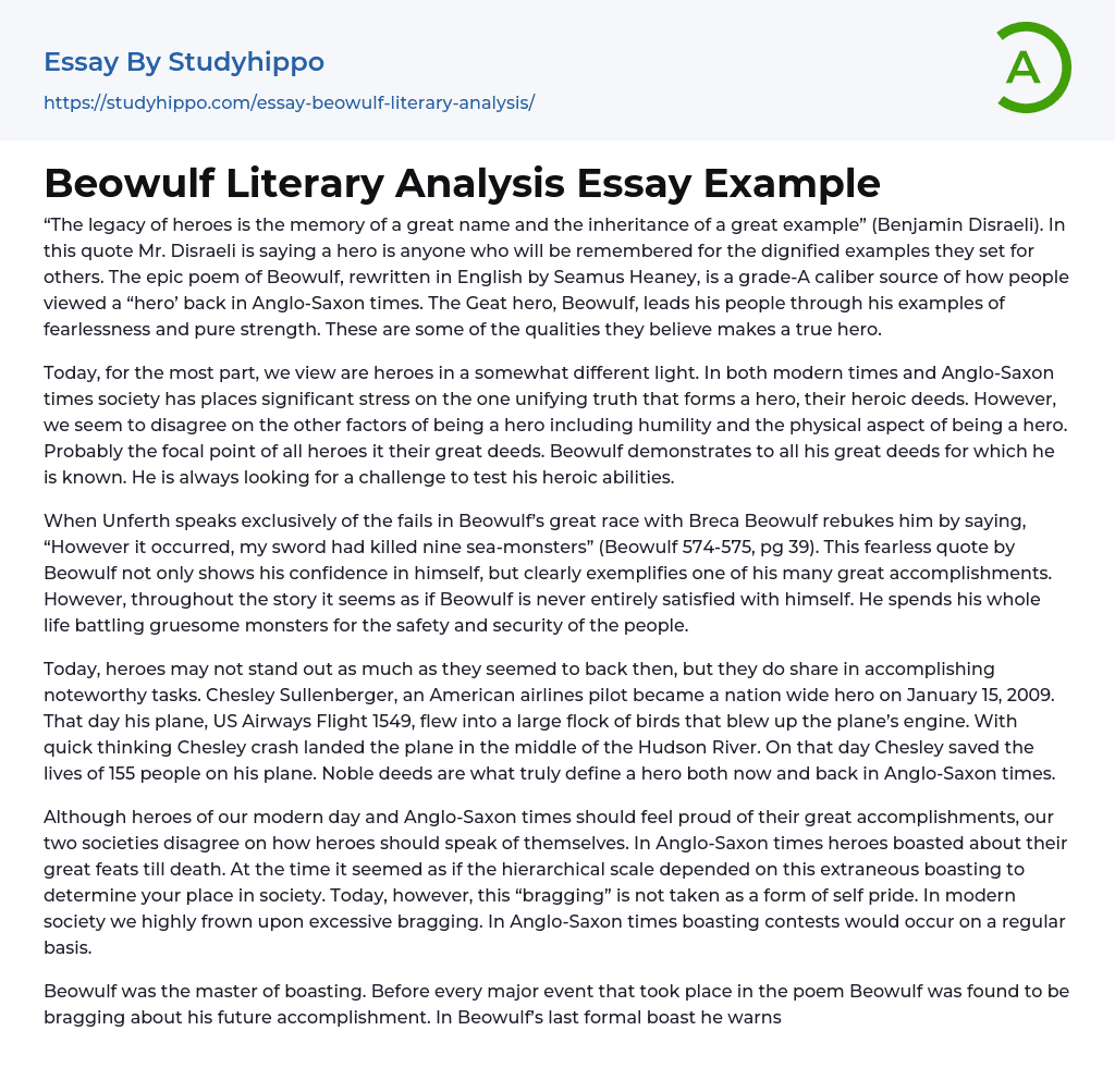 Beowulf Literary Analysis Essay Example