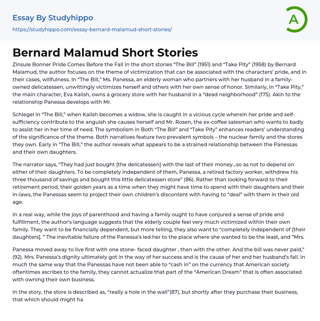 Bernard Malamud Short Stories Essay Example