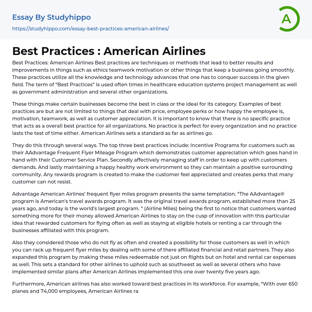 Best Practices : American Airlines Essay Example