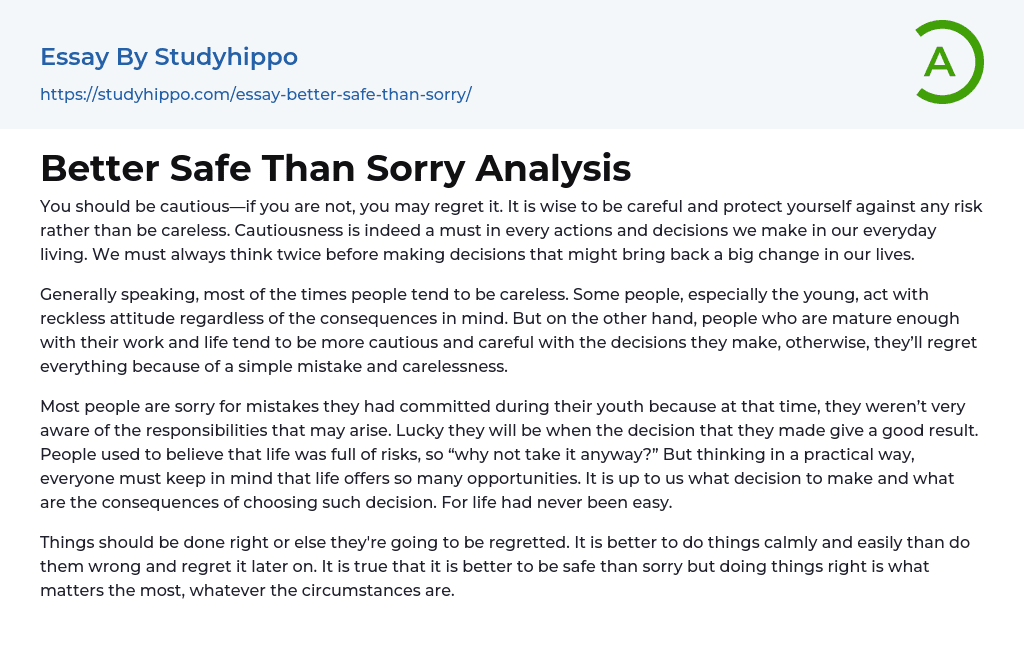 Better Safe Than Sorry Analysis Essay Example StudyHippo