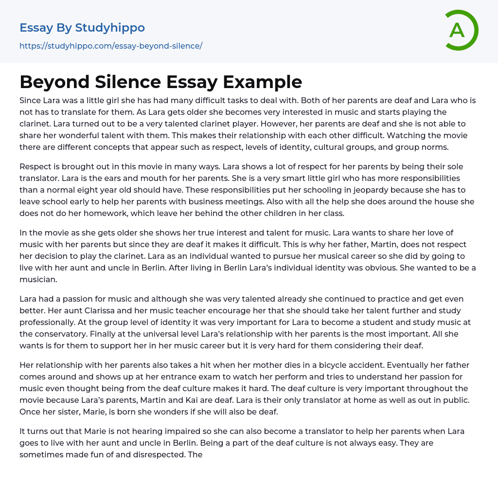 Beyond Silence Essay Example