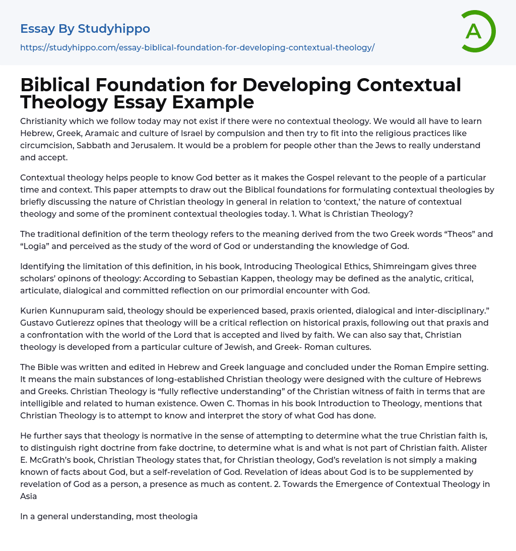 Biblical Foundation for Developing Contextual Theology Essay Example