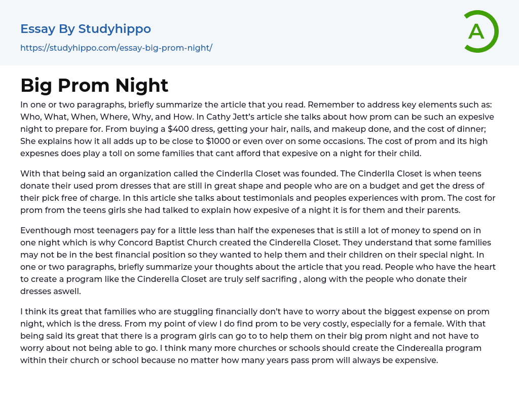 Big Prom Night Essay Example