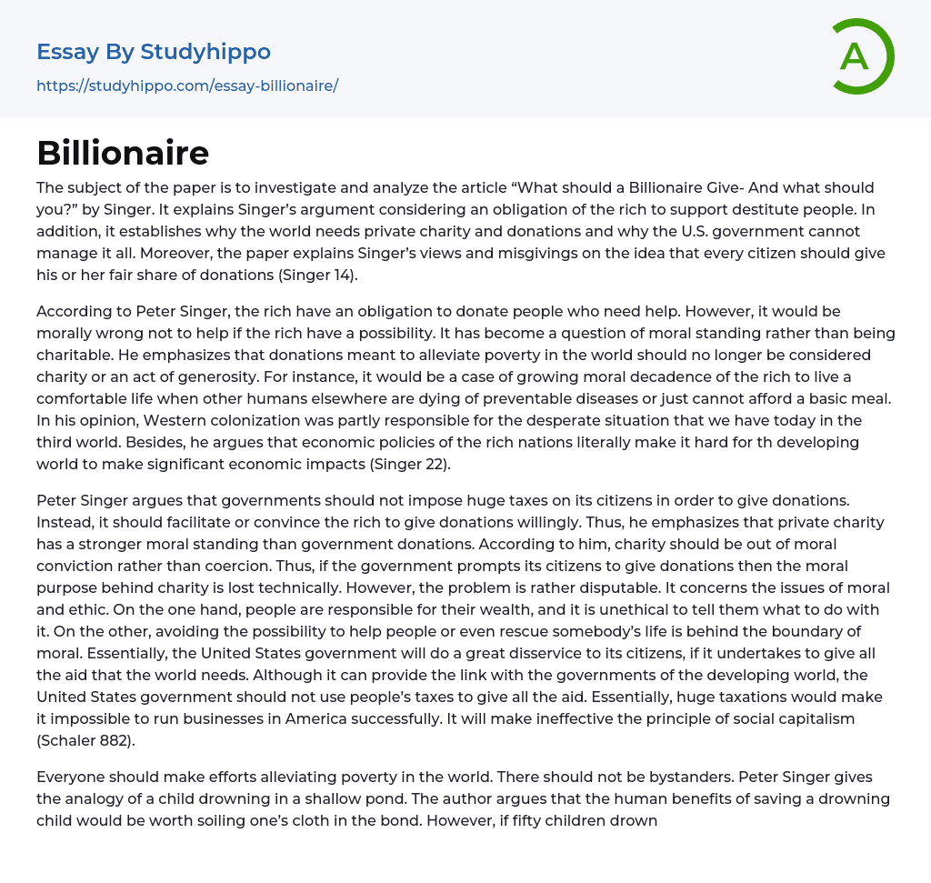 Billionaire Essay Example