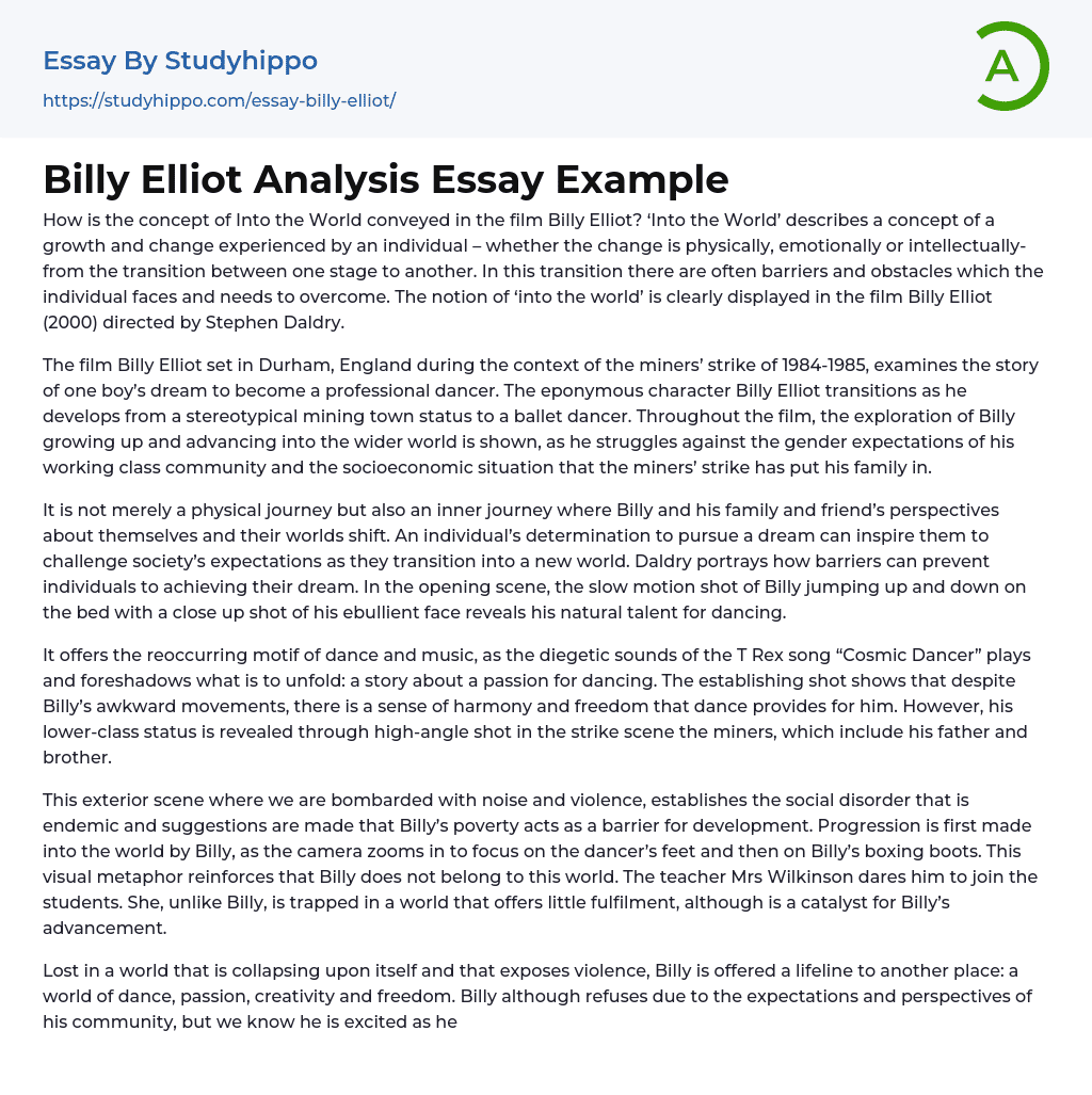 Billy Elliot Analysis Essay Example