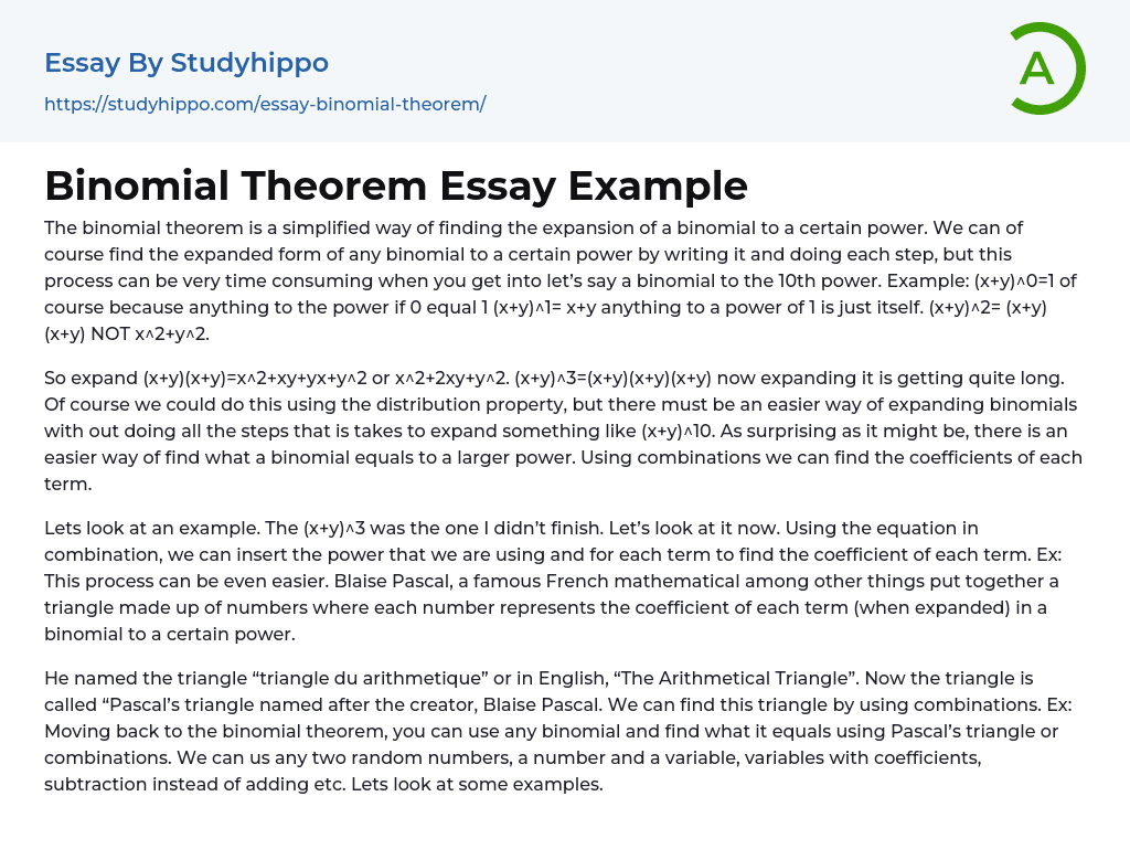 Binomial Theorem Essay Example