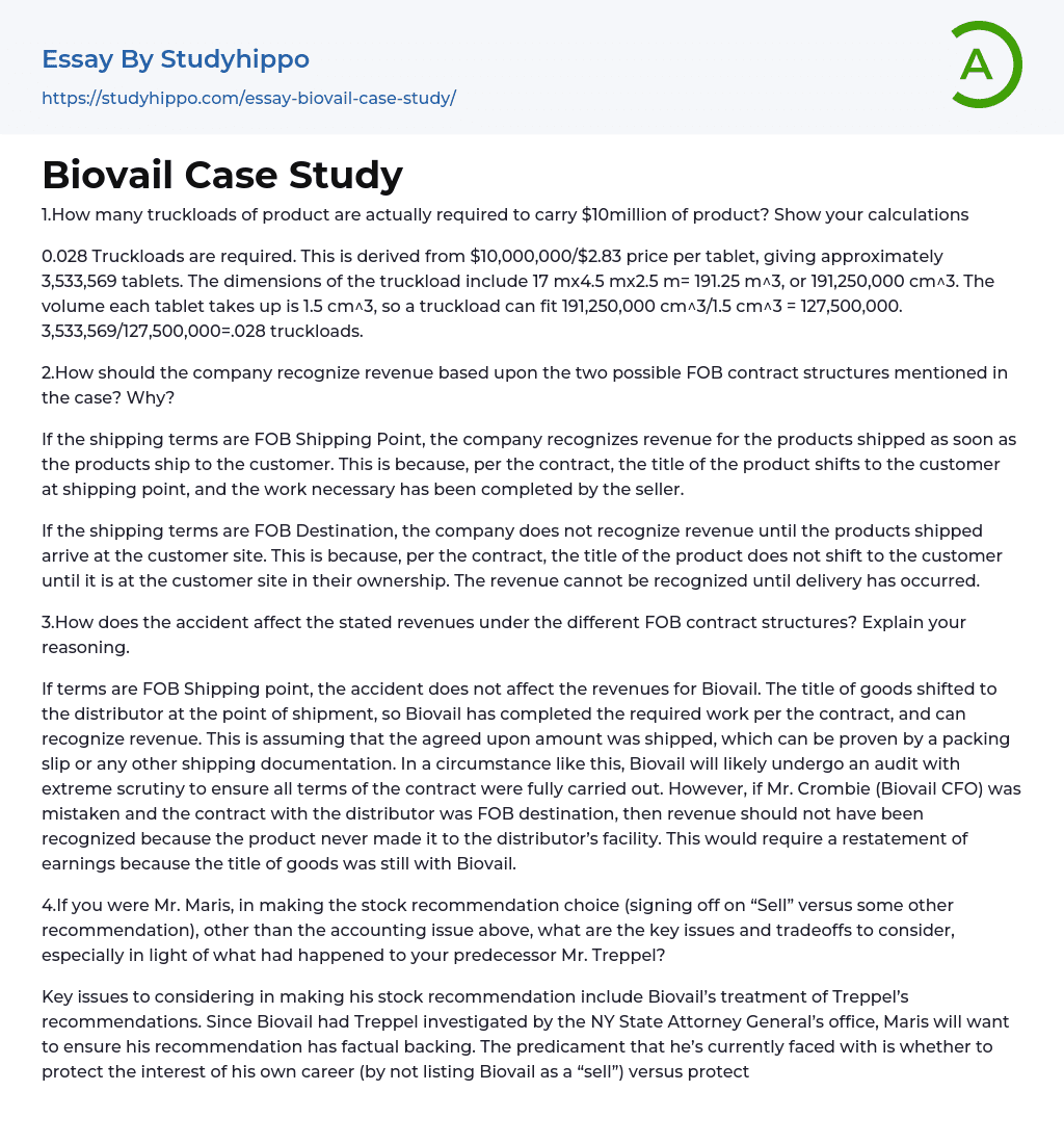 Biovail Case Study Essay Example