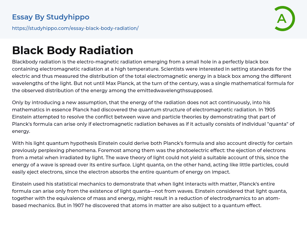 Black Body Radiation Essay Example