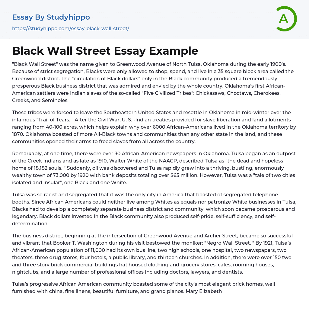 Black Wall Street Essay Example