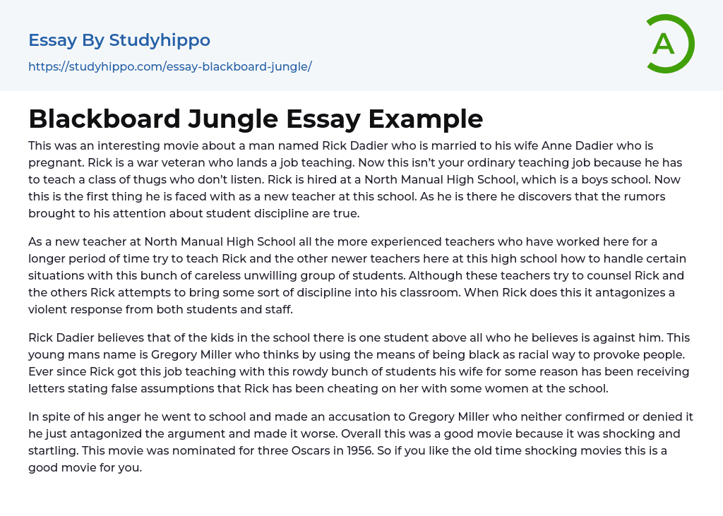 Blackboard Jungle Essay Example