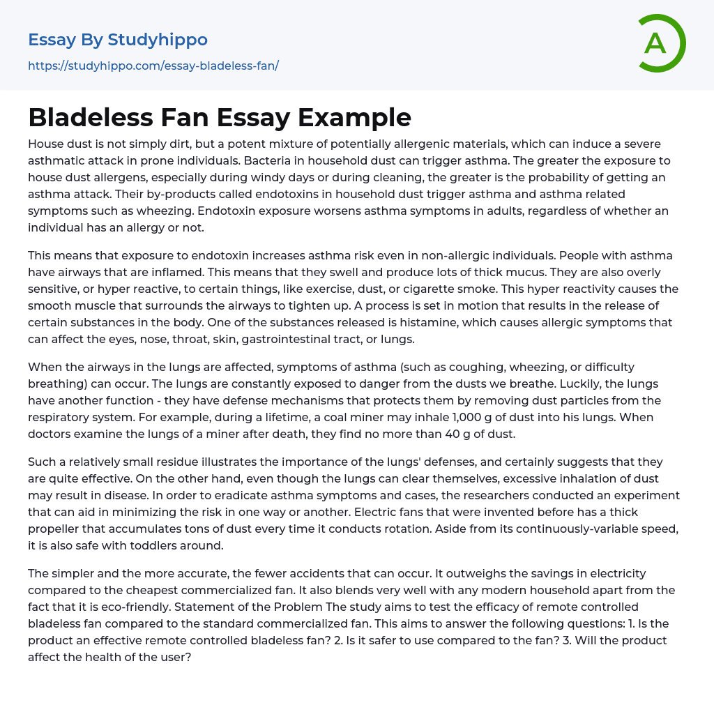 Bladeless Fan Essay Example