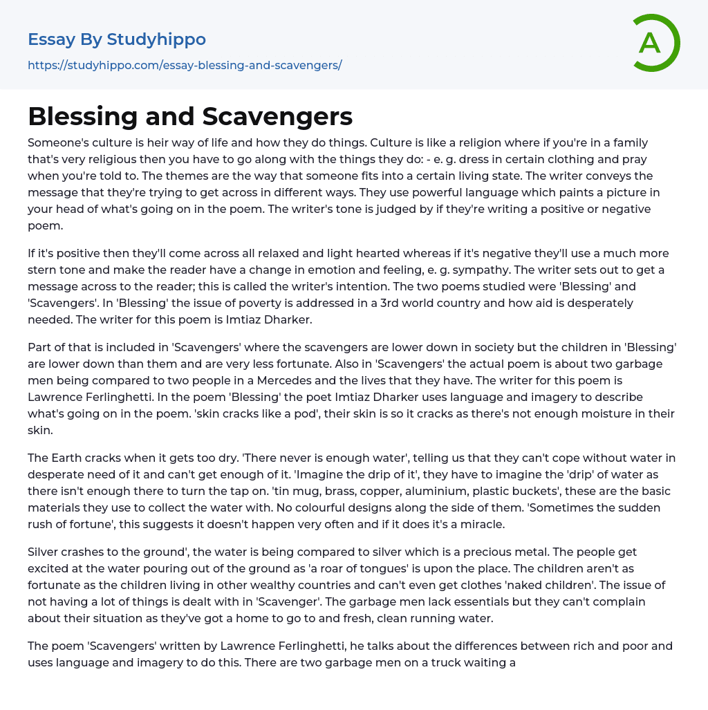Blessing and Scavengers Essay Example