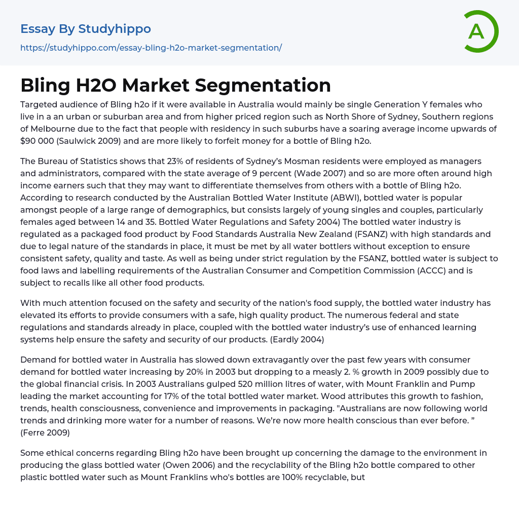 Bling H2O Market Segmentation Essay Example