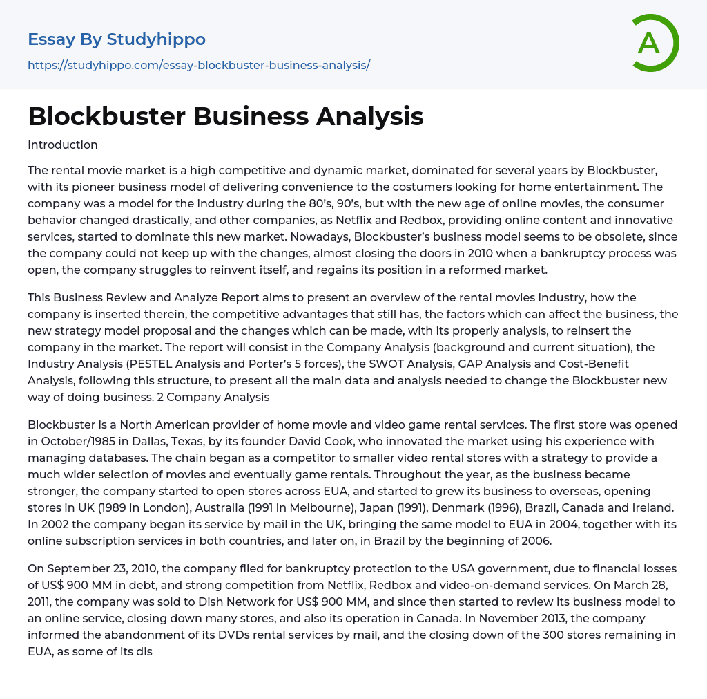 Blockbuster Business Analysis Essay Example