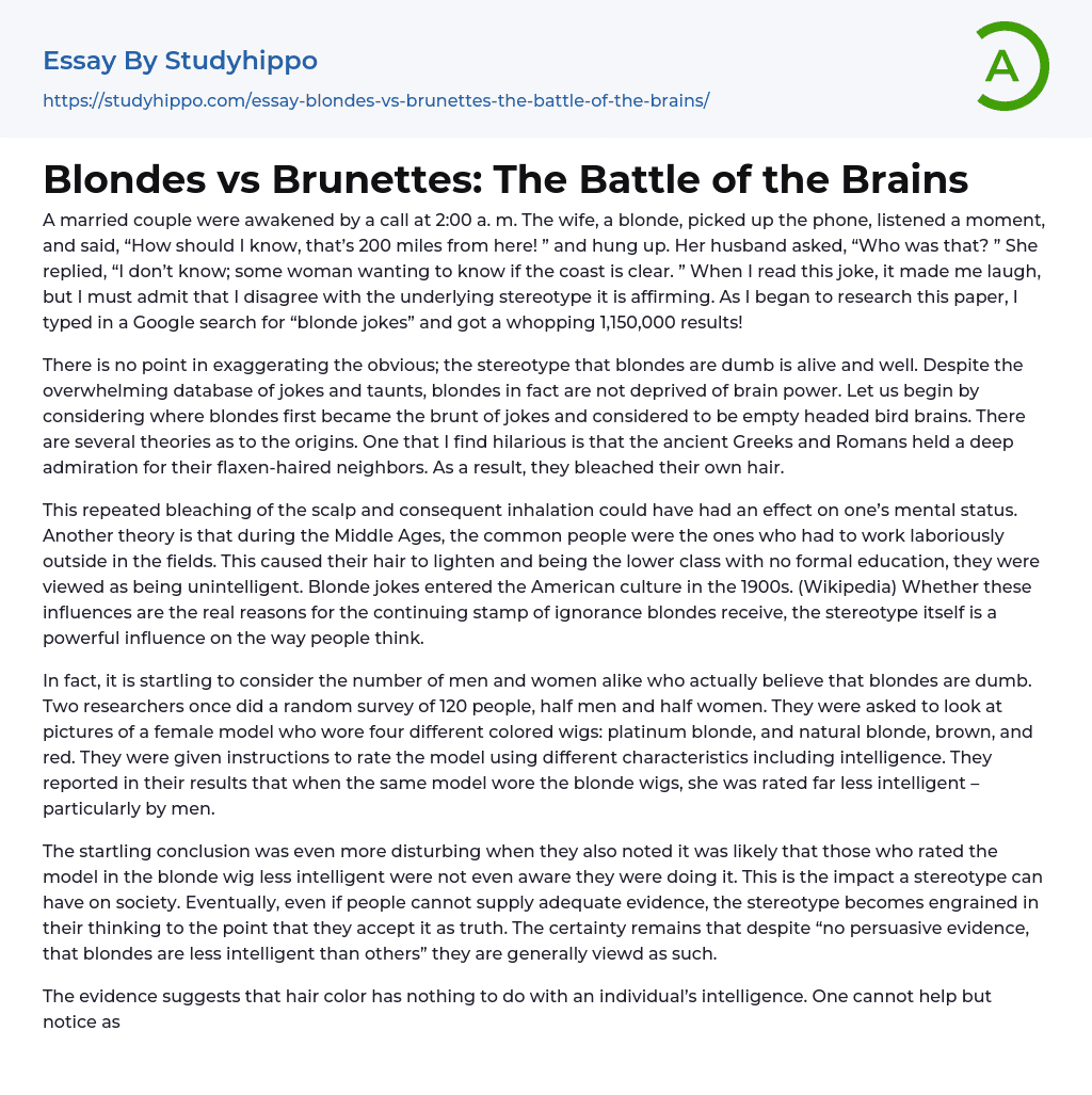 Blondes vs Brunettes: The Battle of the Brains Essay Example