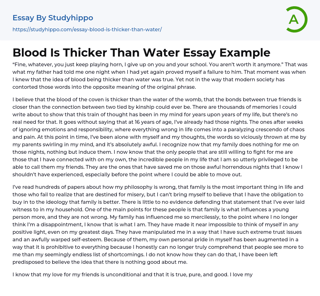 Blood Is Thicker Than Water Essay Example