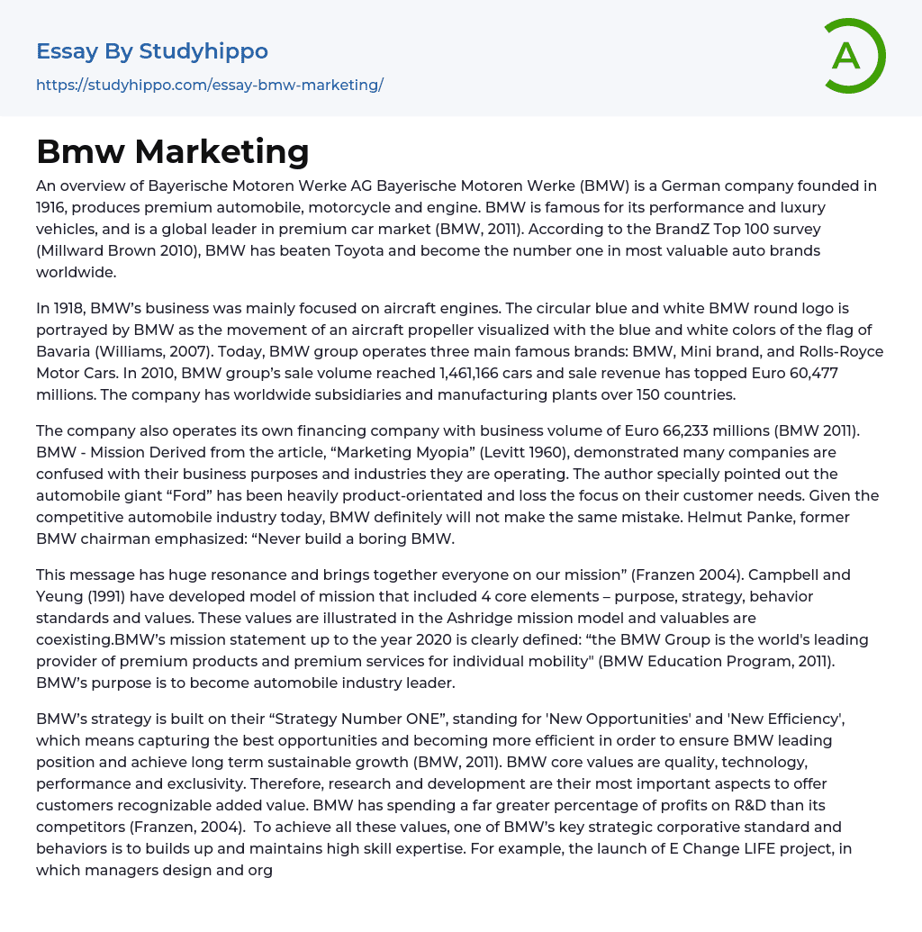 Bmw Marketing Essay Example
