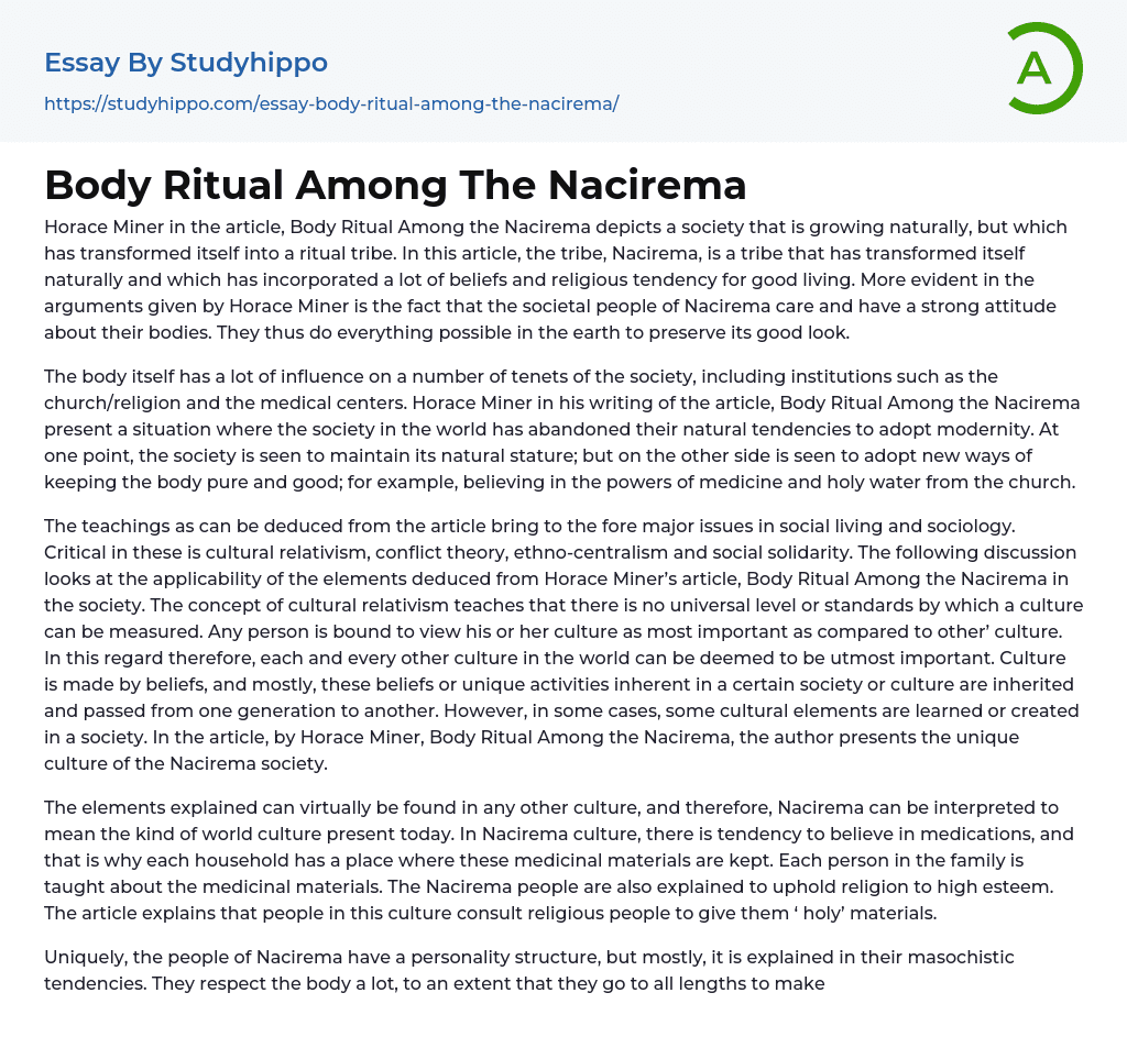 Body Ritual Among The Nacirema Essay Example