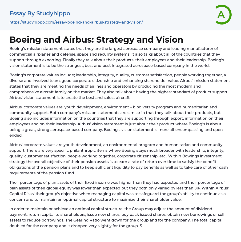 Boeing and Airbus: Strategy and Vision Essay Example