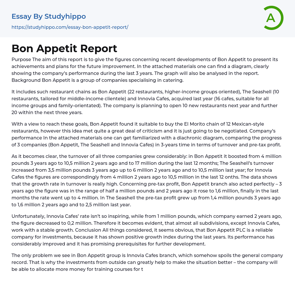 Bon Appetit Report Essay Example