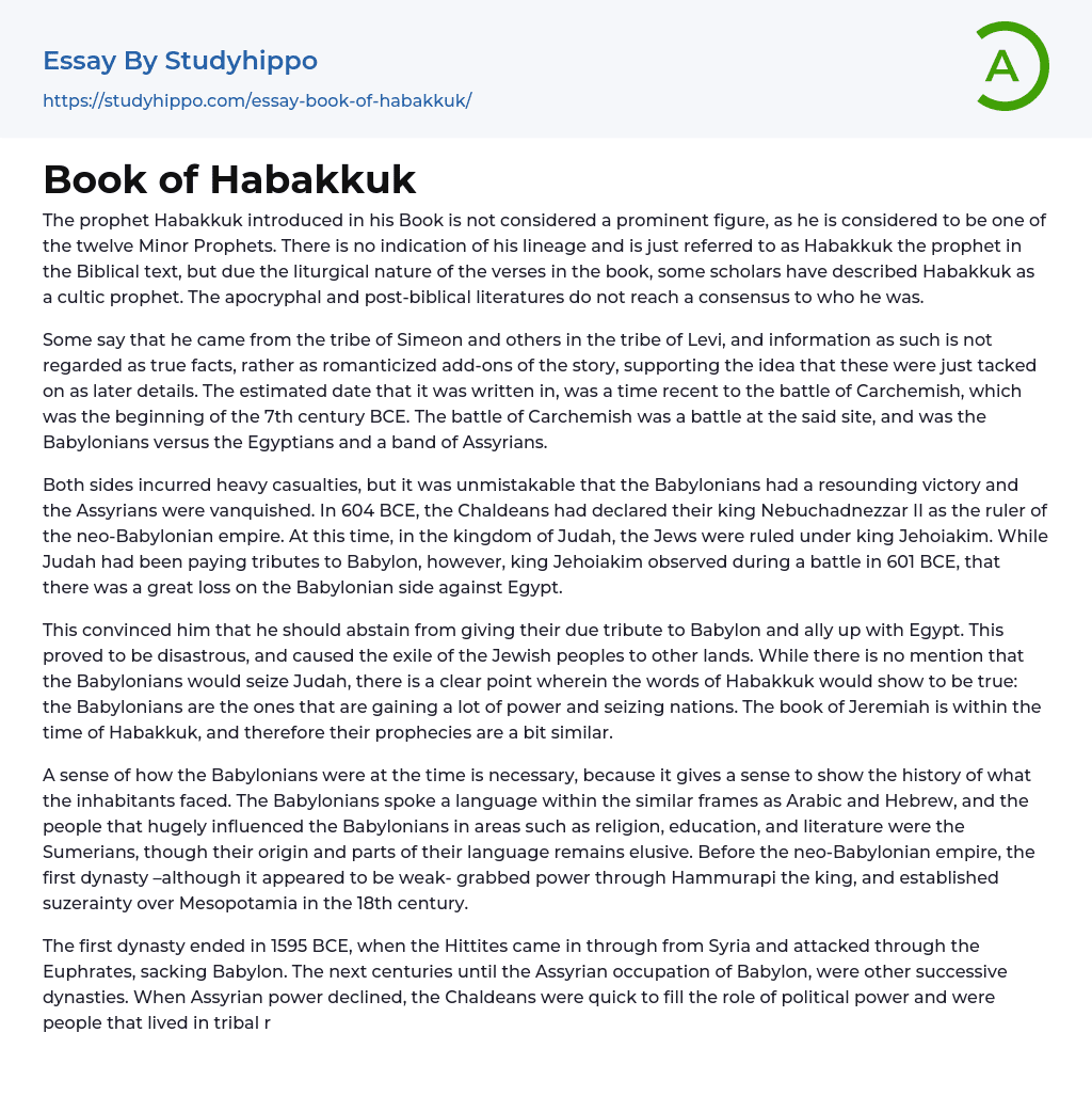Book of Habakkuk Essay Example
