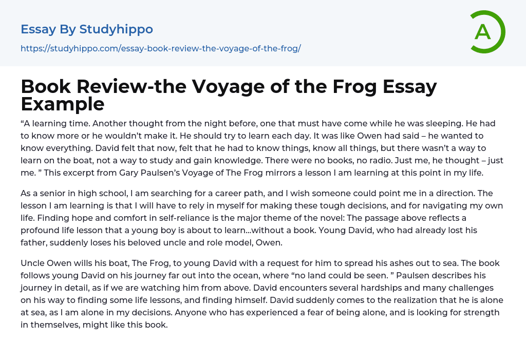 Book Review-the Voyage of the Frog Essay Example