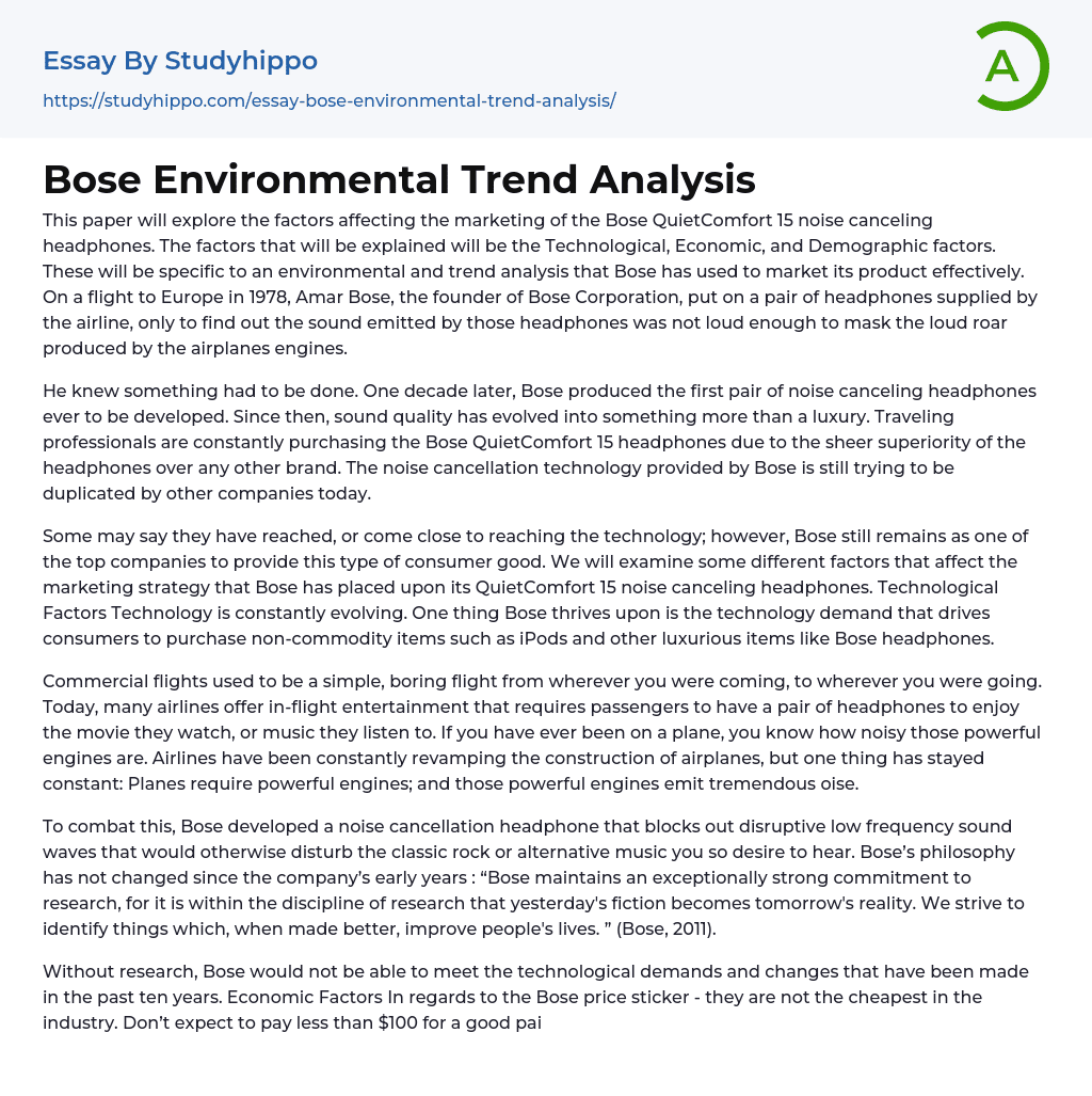 Bose Environmental Trend Analysis Essay Example