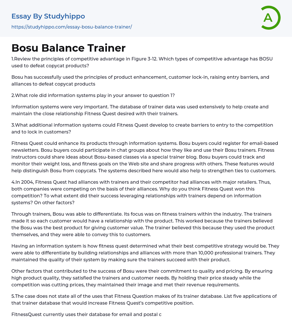 Bosu Balance Trainer Essay Example