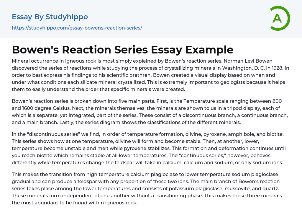 Bowen’s Reaction Series Essay Example