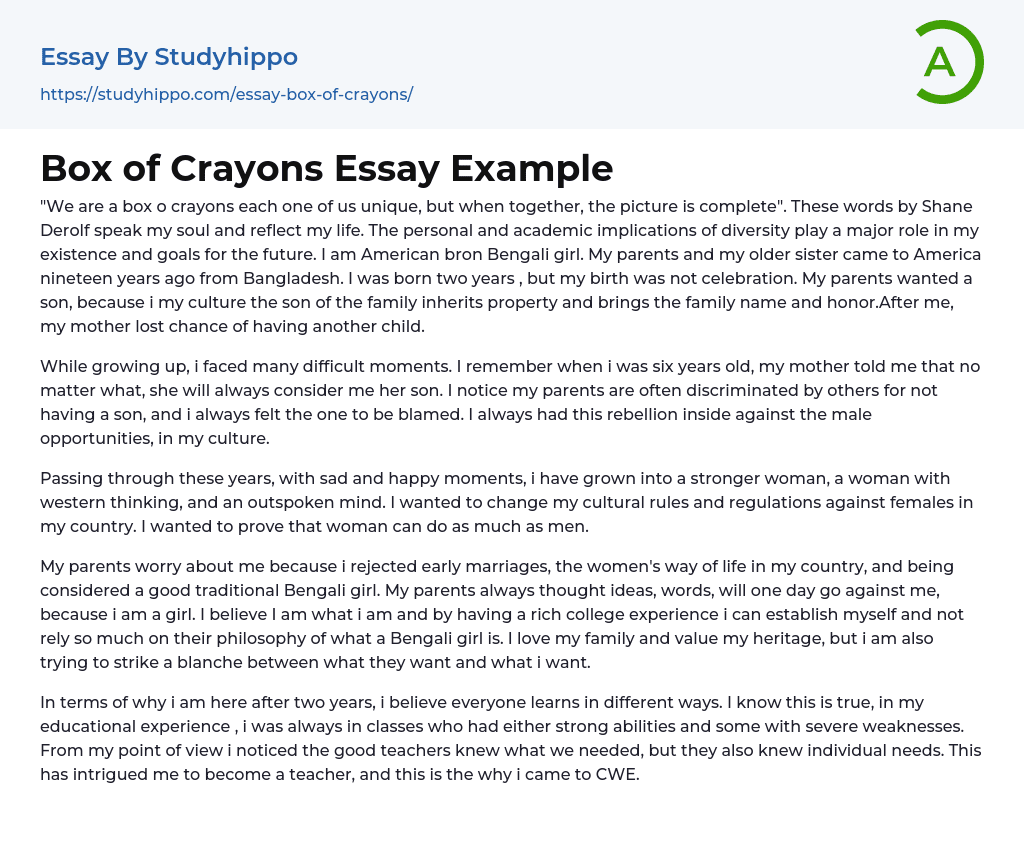 Box of Crayons Essay Example