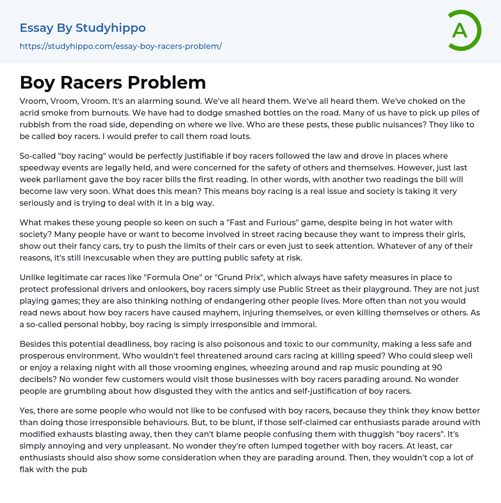 Boy Racers Problem Essay Example