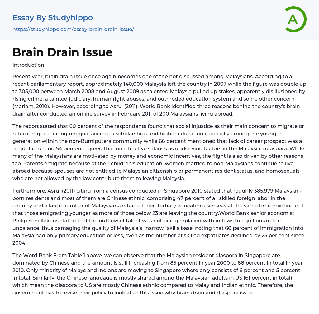 Brain Drain Issue Essay Example