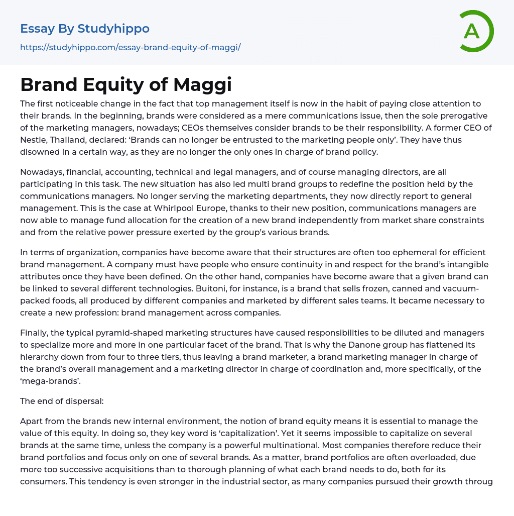 Brand Equity of Maggi Essay Example