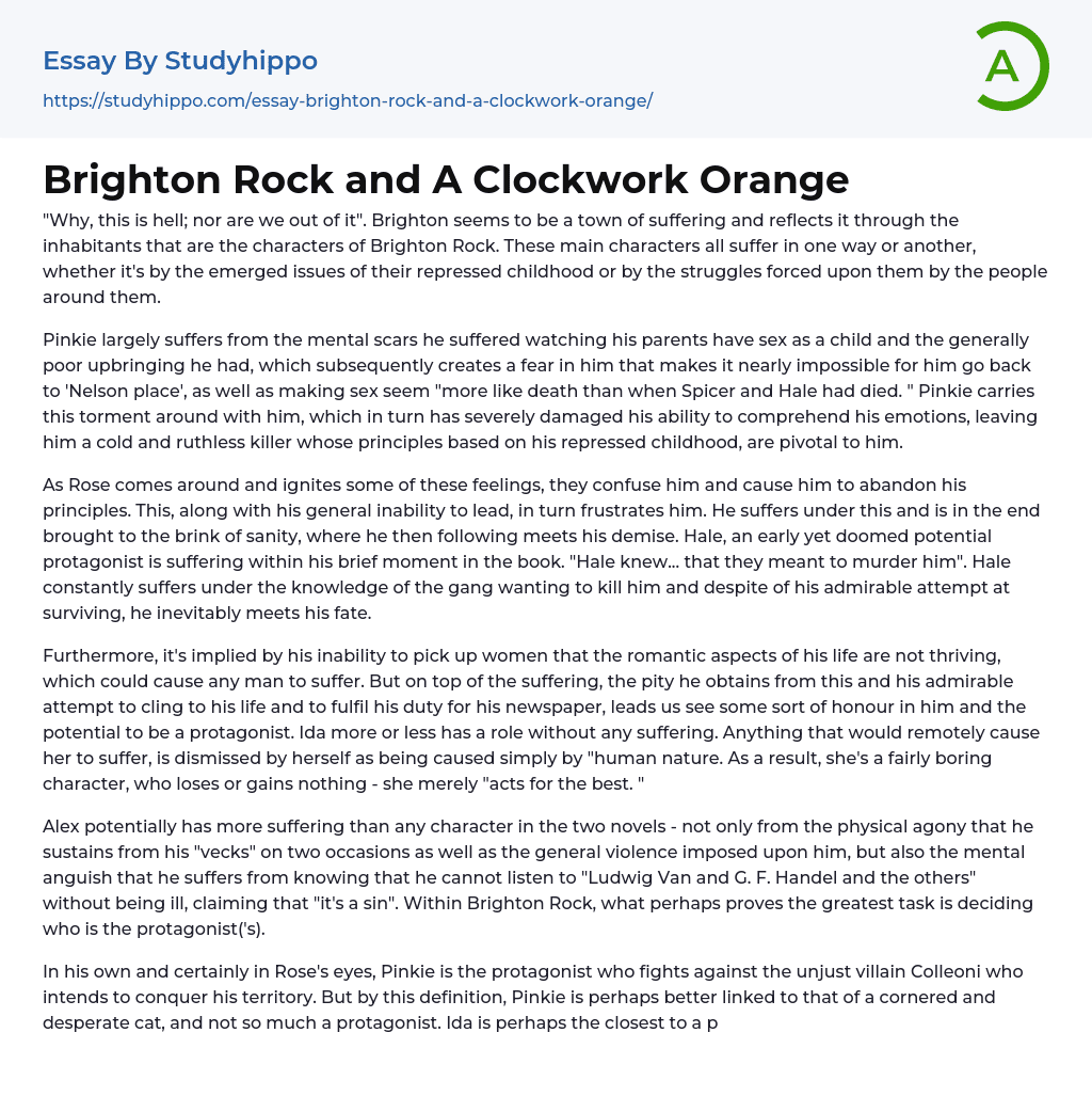 Brighton Rock and A Clockwork Orange Essay Example