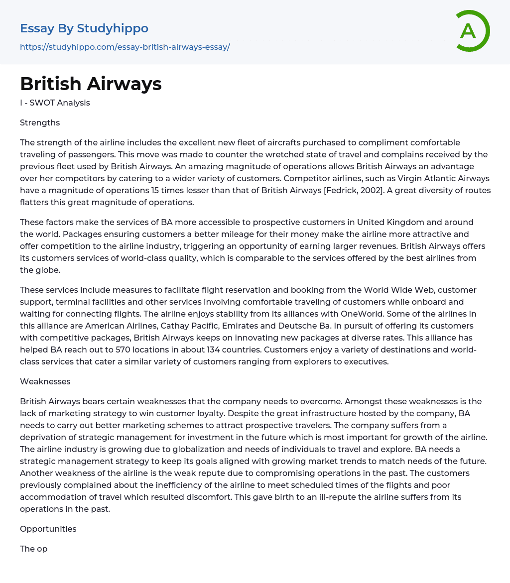 British Airways Essay Example