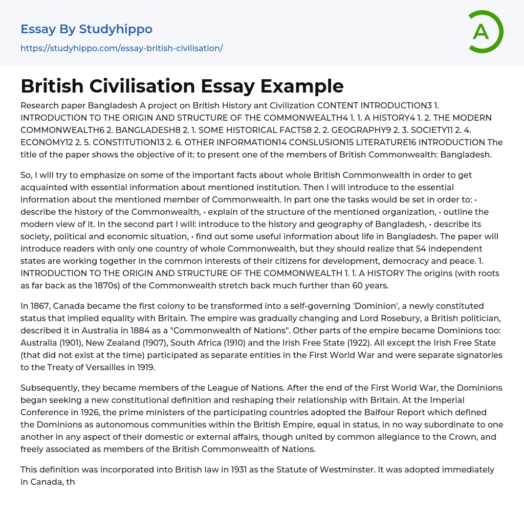 british civilization essay