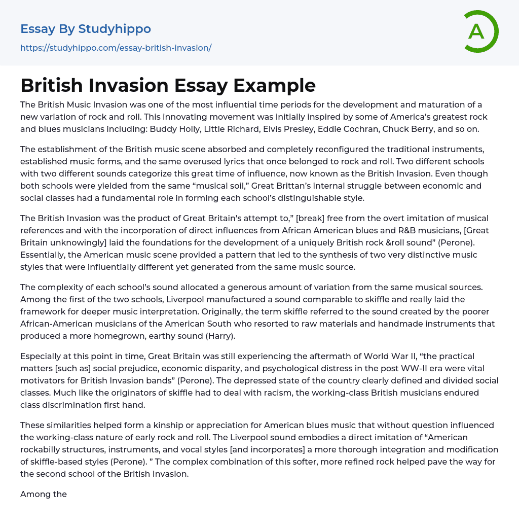 British Invasion Essay Example