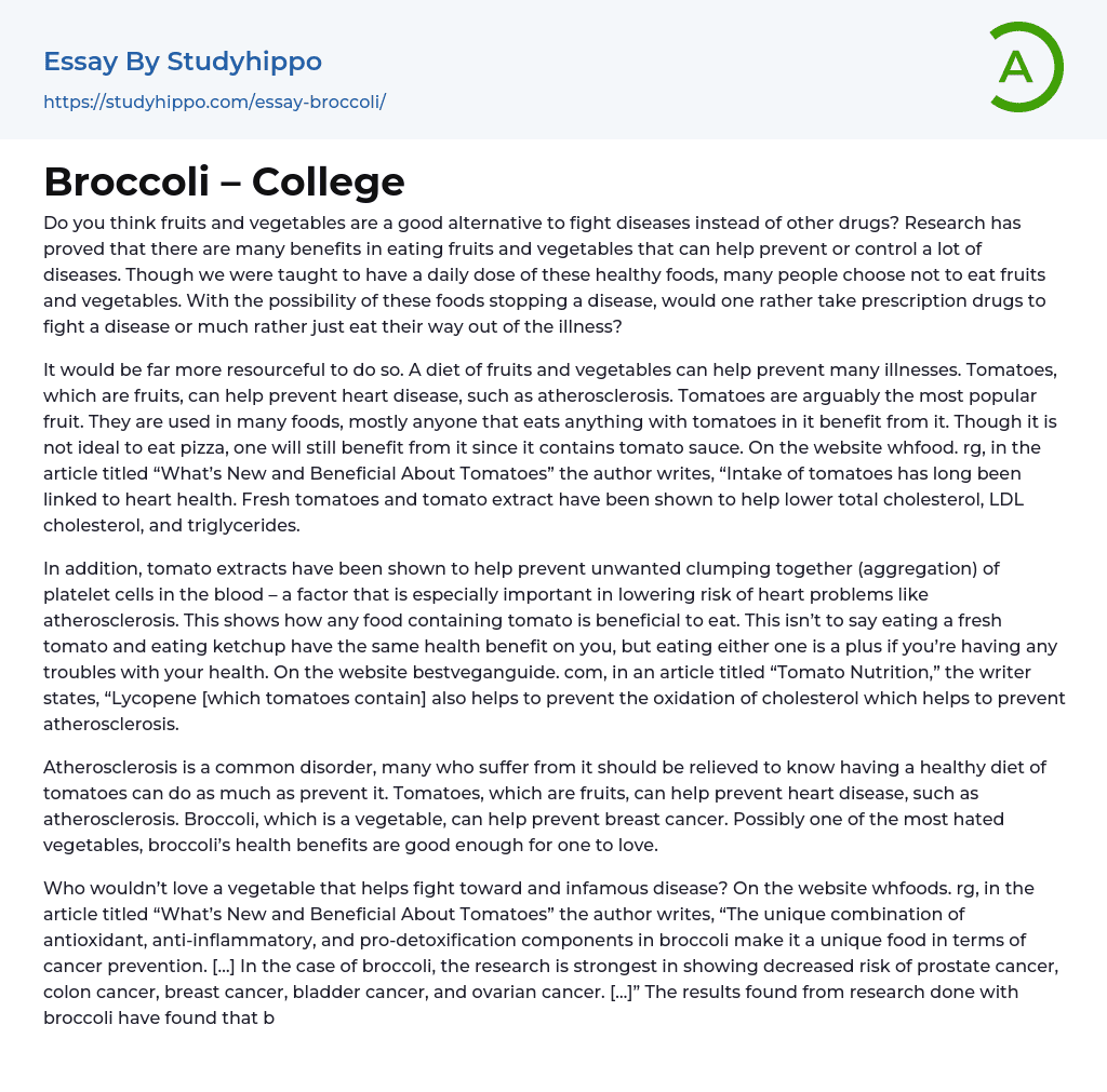 Broccoli – College Essay Example