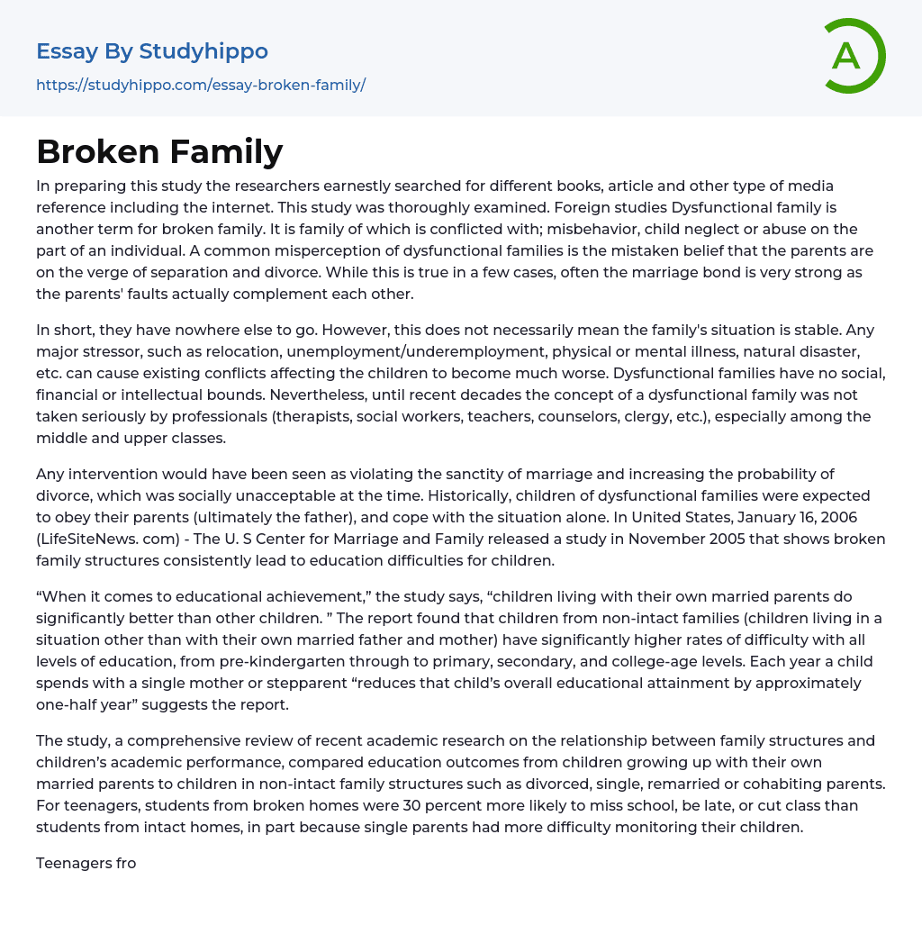 Broken Family Essay Example StudyHippo