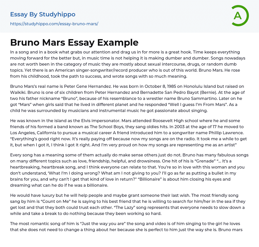 Bruno Mars Essay Example