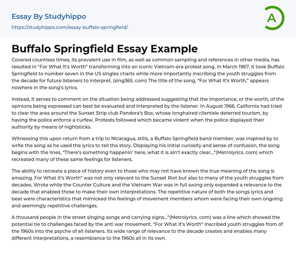 Buffalo Springfield Essay Example