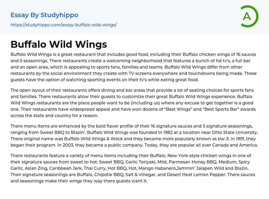 Buffalo Wild Wings Essay Example