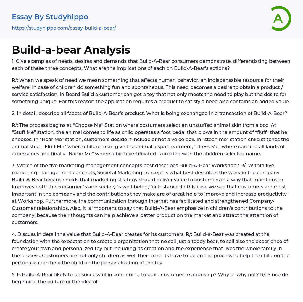 Build-a-bear Analysis Essay Example
