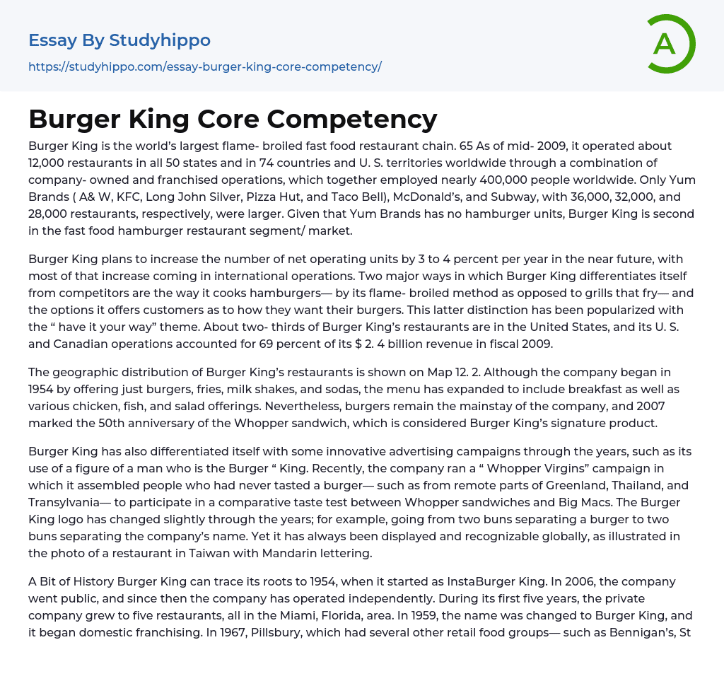 Burger King Core Competency Essay Example